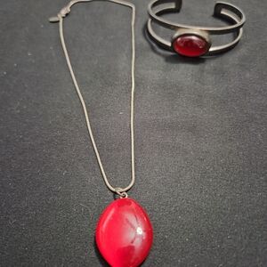 H&M Red Pendant Necklace and Bracelet Set